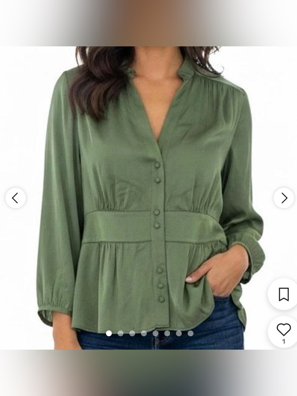 Ann Taylor Olive Green Button-Front Silk Peplum Blouse